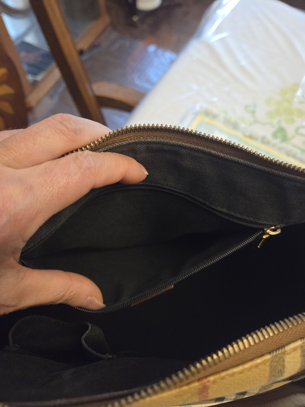 Burberry Beige Plaid Satchel with Brown Leather and Gold Hardware - Picture 10 of 12